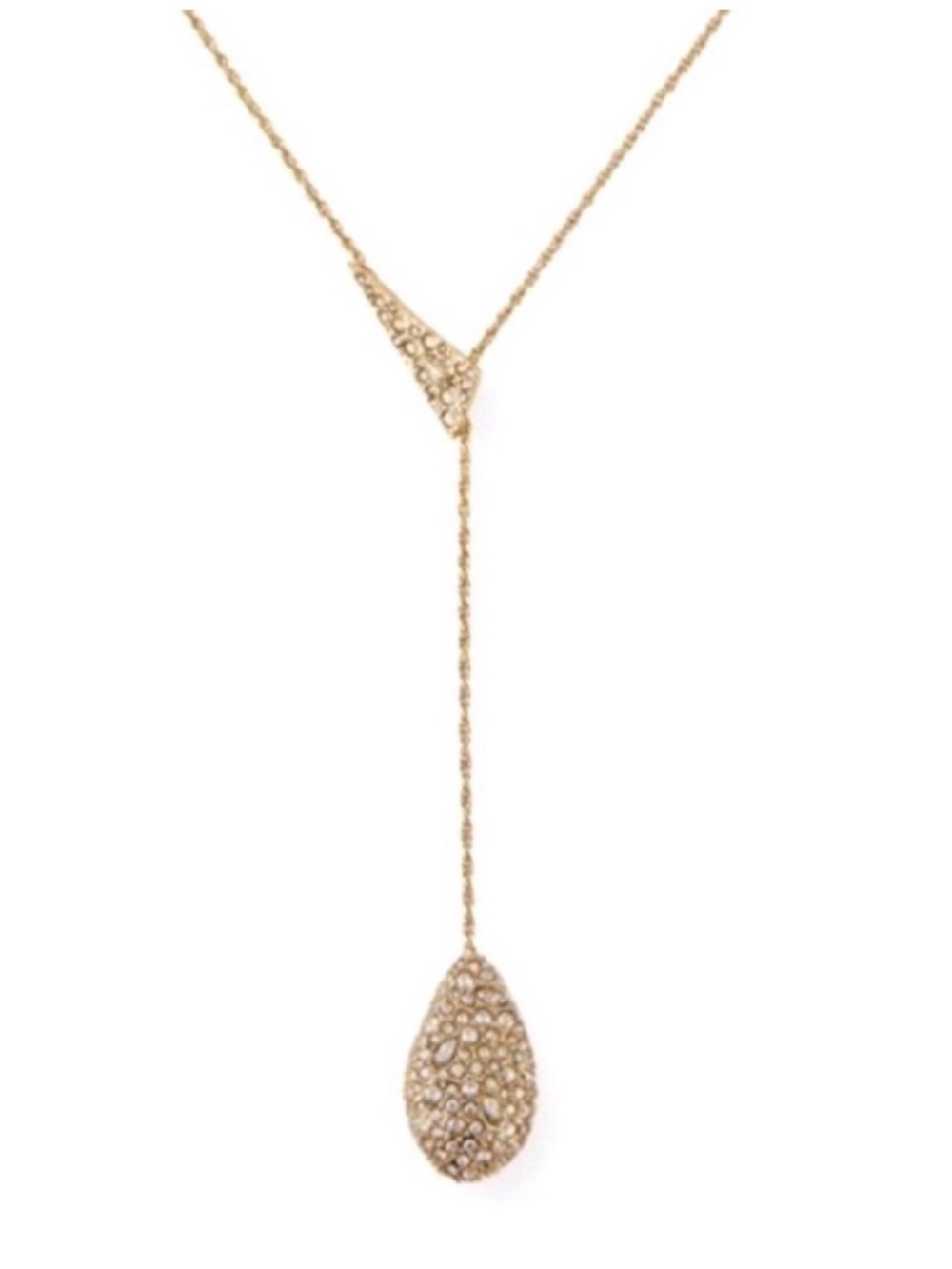 NEW Alexis Bittar Origami Lariat Necklace Gold Pavé Clear Crystal JN28